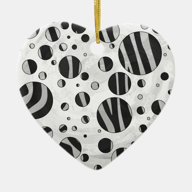 Zebra Polka Dot Black and Light Grey Ceramic Ornament (Front)