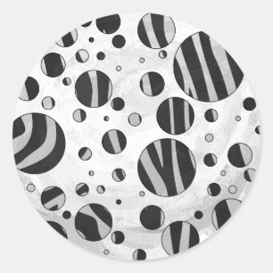 Zebra Polka Dot Black and Light Grey Classic Round Sticker