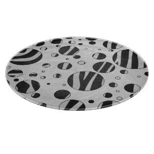 Zebra Polka Dot Black and Light Grey Cutting Board