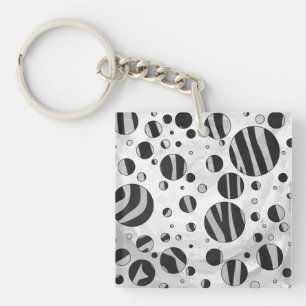 Zebra Polka Dot Black and Light Grey Keychain