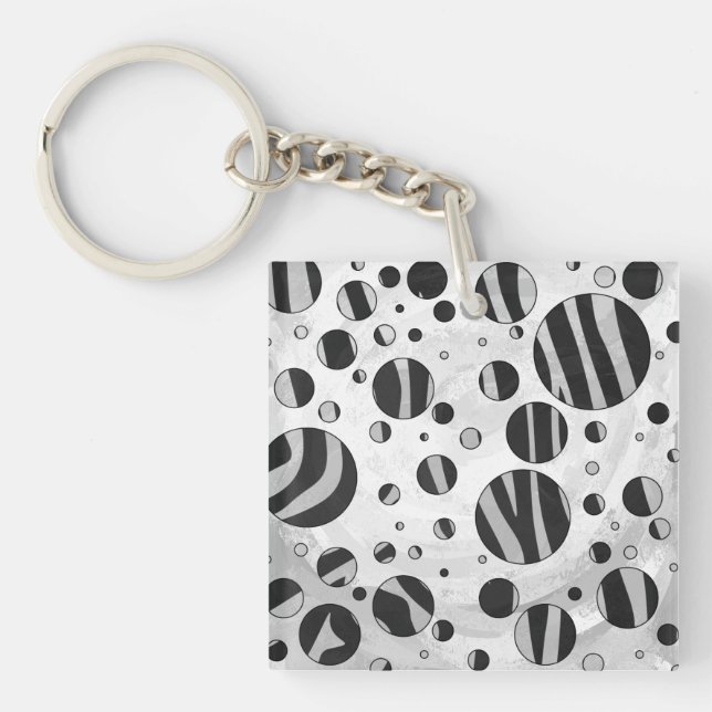 Zebra Polka Dot Black and Light Grey Keychain (Front)