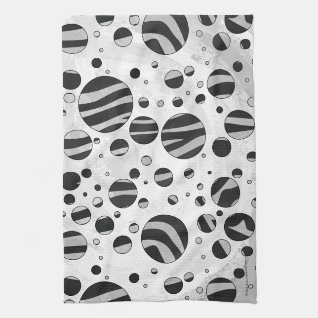 Zebra Polka Dot Black and Light Grey Kitchen Towel (Vertical)