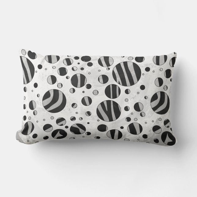 Zebra Polka Dot Black and Light Grey Lumbar Pillow (Front)