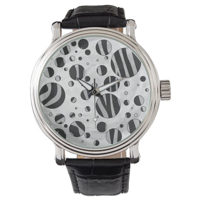 Zebra Polka Dot Black and Light Grey Watch (Front)