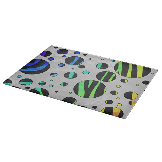 Zebra Polka Dot Black and Rainbow Print Cutting Board (Corner)