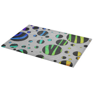 Zebra Polka Dot Black and Rainbow Print Cutting Board
