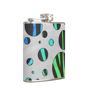 Zebra Polka Dot Black and Rainbow Print Hip Flask