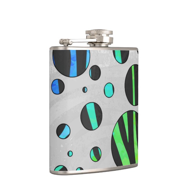 Zebra Polka Dot Black and Rainbow Print Hip Flask (Right)
