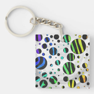 Zebra Polka Dot Black and Rainbow Print Keychain