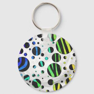 Zebra Polka Dot Black and Rainbow Print Keychain