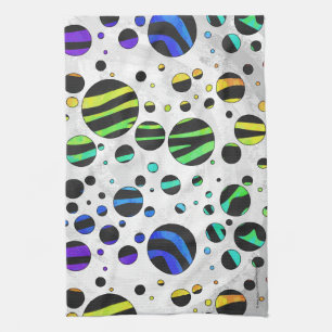 Zebra Polka Dot Black and Rainbow Print Kitchen Towel