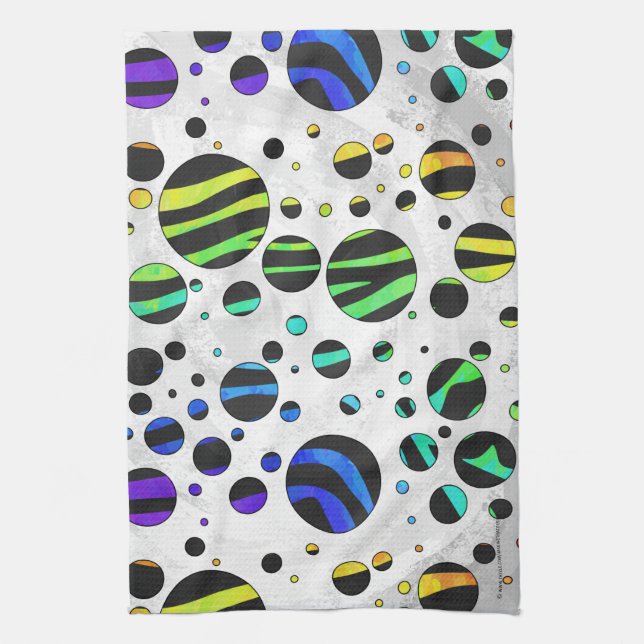 Zebra Polka Dot Black and Rainbow Print Kitchen Towel (Vertical)