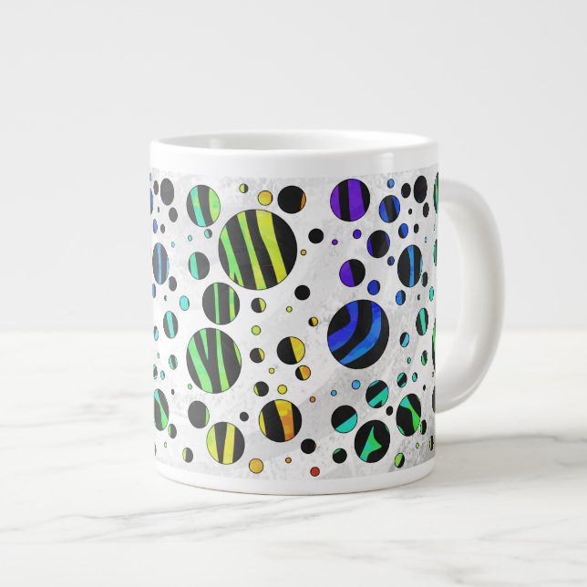 Zebra Polka Dot Black and Rainbow Print Large Coffee Mug (Front Right)