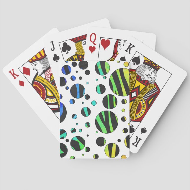 Zebra Polka Dot Black and Rainbow Print Playing Cards (Back)