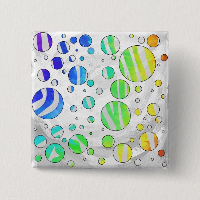 Zebra Polka Dot Rainbow and White Print 2 Inch Square Button (Front)