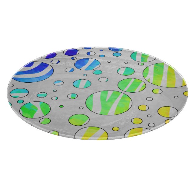 Zebra Polka Dot Rainbow and White Print Cutting Board (Corner)
