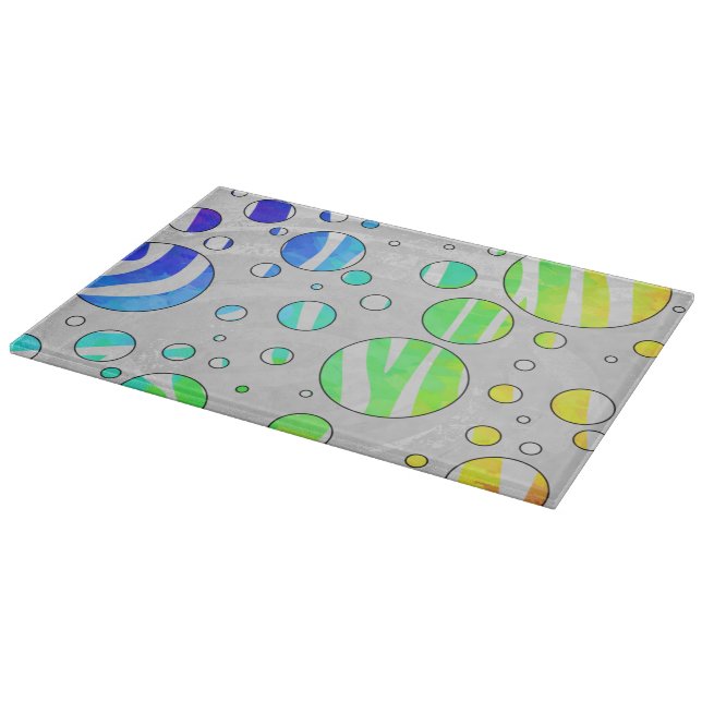 Zebra Polka Dot Rainbow and White Print Cutting Board (Corner)