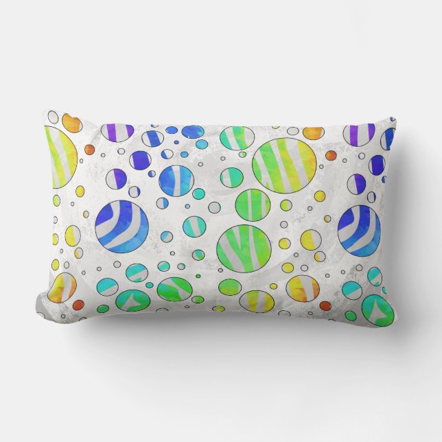 Zebra Polka Dot Rainbow and White Print Lumbar Pillow (Front)
