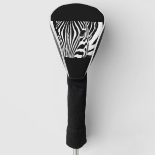Zebra portrait black and white golf head cover