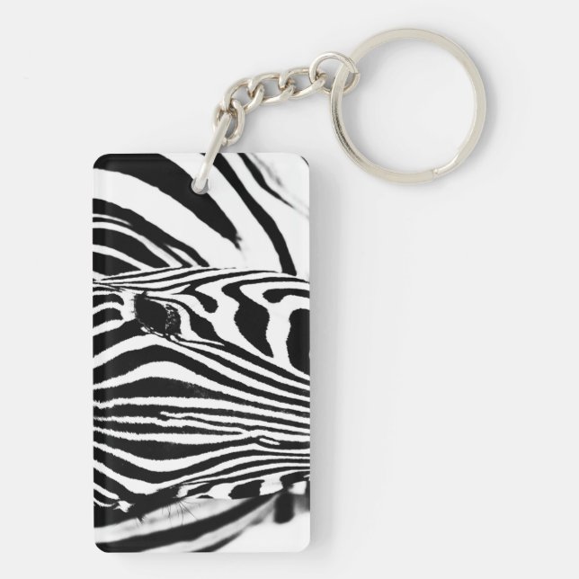 Zebra portrait black and white keychain (Back)