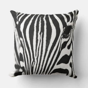 Zebra portrait black and white outdoor pillow