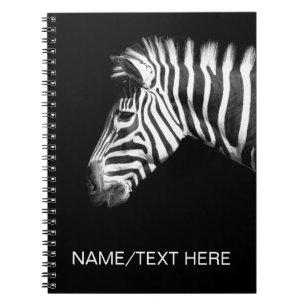 Zebra Portrait on Black - Personalized Notebook