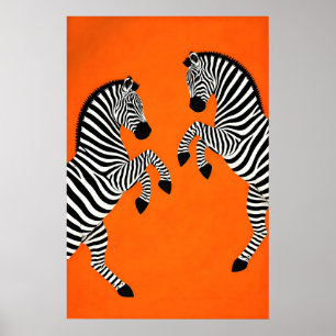 Zebra Poster, Orange Background, Modern Animal Poster