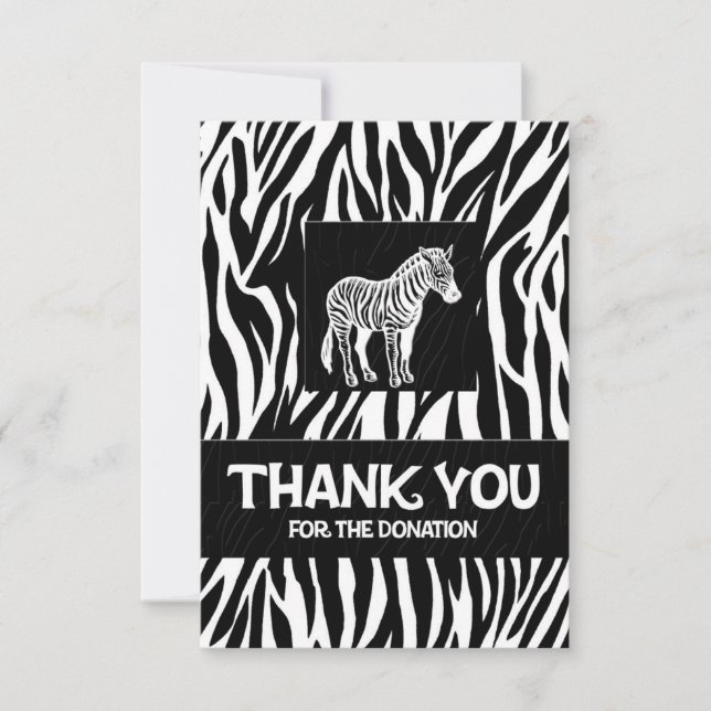 Zebra Print 3.5" x 5" Donation Thank You Card (Front)