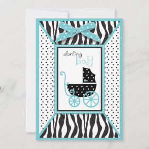 Zebra Print and Baby Carriage Baby Shower Invitation