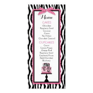 Zebra Print and Cake Bakery Menu Card