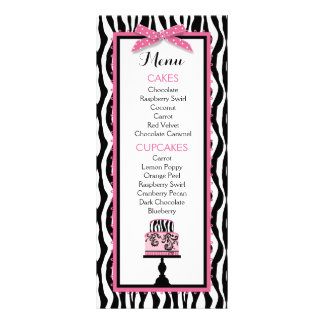 Zebra Print and Cake Bakery Menu Card