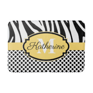 Zebra Print and Dots Pattern Bath Mat