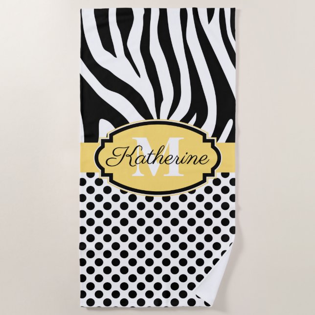Zebra Print and Dots Pattern Beach Towel (Front)