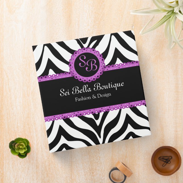 Zebra Print and Lace Monogram 1.5 in. Binder (In Situ)