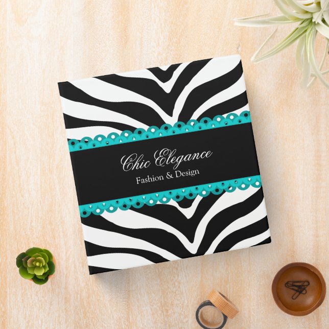 Zebra Print and Lace Turquoise 1.5 Inch Binder (In Situ)