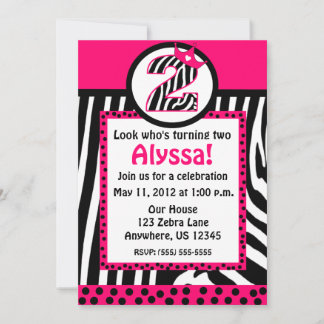 Zebra Print and Pink Diva 2nd Birthday Invitation