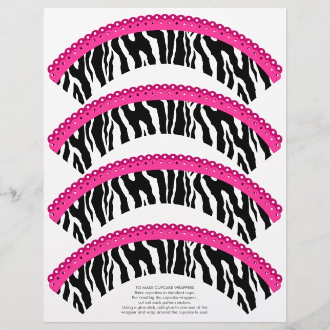 Zebra Print and Pink Lace Cupcake Wrappers (Front)
