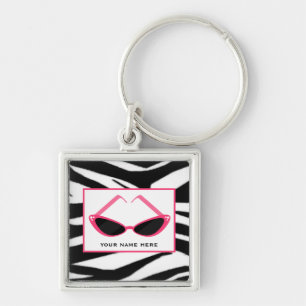 Zebra Print And Retro Pink Sunglasses Keychain