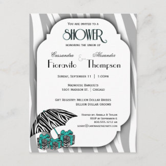 Zebra Print And Teal Accent Shower Invite