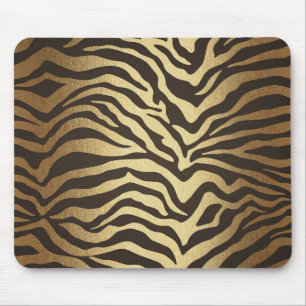 Zebra Print Animal Skin Print Modern Glam Gold Mouse Pad