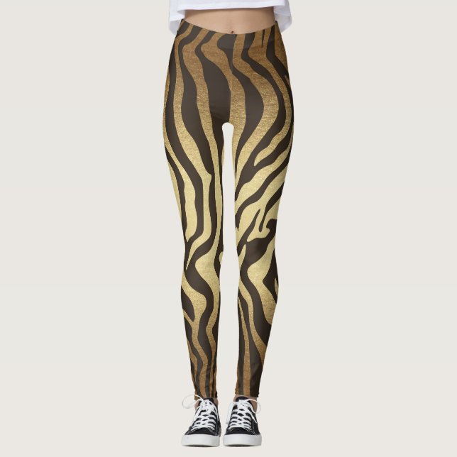 Zebra Print Animal Skins Gold Ombre Leggings (Front)