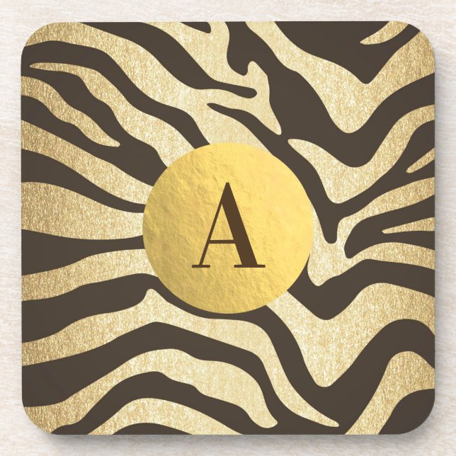 Zebra Print Animal Skins Skin Modern Glam Gold Coaster (Front)