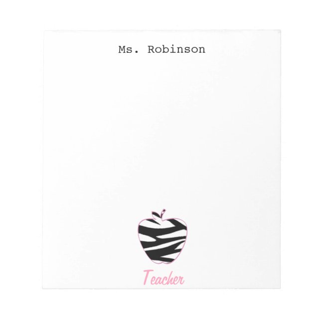 Zebra Print Apple Teacher Notepad (Front)