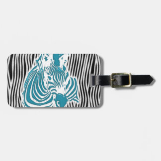 Zebra Print aqua Blue Pattern abstract Camo Luggage Tag