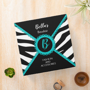 Zebra Print Aqua Lace Monogram 2 Inch Binder