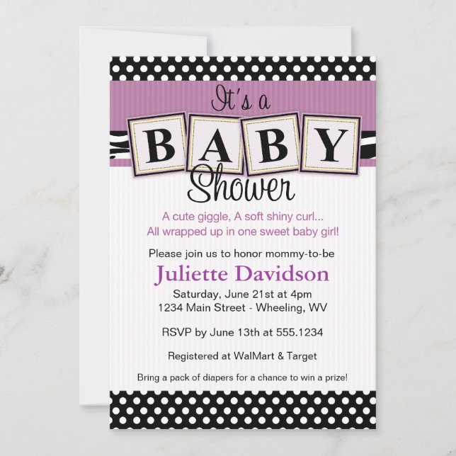 Zebra Print Baby Blocks Baby Shower Invitation (Front)