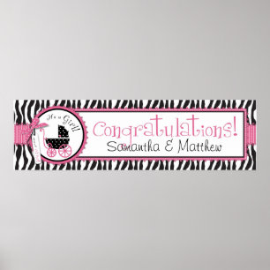 Zebra Print & Baby Carriage Baby Shower Banner