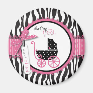 Zebra Print & Baby Carriage Baby Shower Magnet