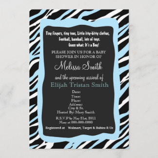 Zebra Print Baby Shower Invitation- Blue Invitation