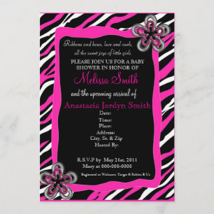 Zebra Print Baby Shower Invitation - Hot Pink